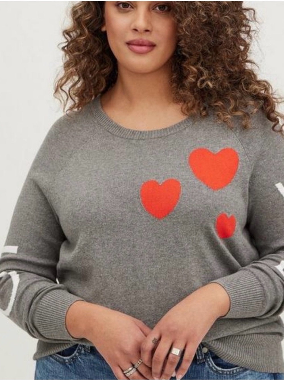 NWOT Torrid Gray Hearts “LOVE” Long Sleeve Reglan Pullover Swearer 2/2X - Picture 2 of 14
